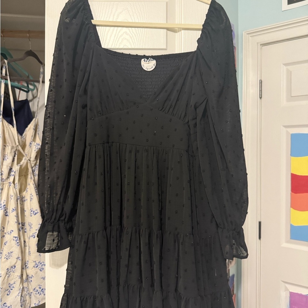ARULA Black Square Neck Bishop Sleeve Sundress